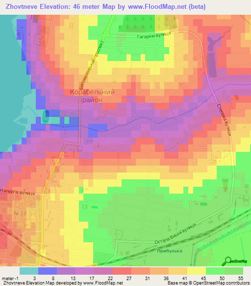 Zhovtneve,Ukraine Elevation Map