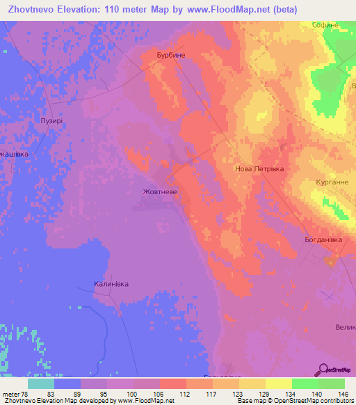 Zhovtnevo,Ukraine Elevation Map