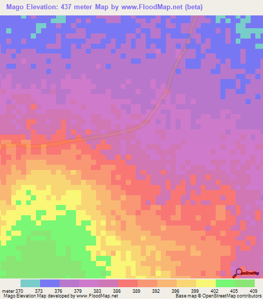 Mago,Chad Elevation Map