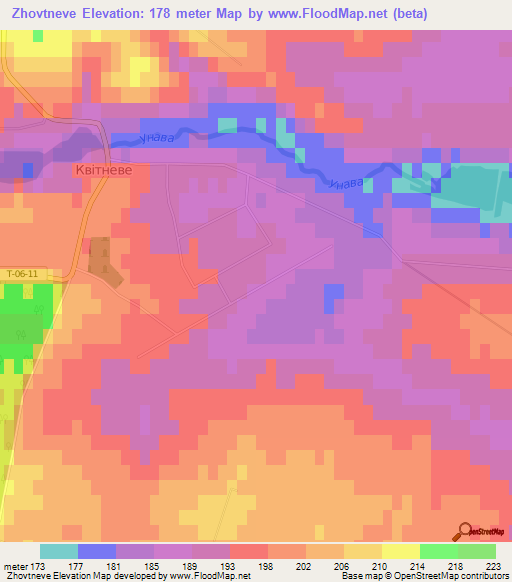 Zhovtneve,Ukraine Elevation Map