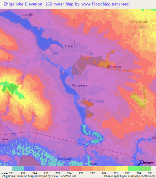 Zhigalivka,Ukraine Elevation Map