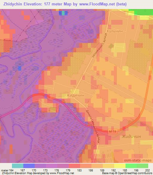 Zhidychin,Ukraine Elevation Map