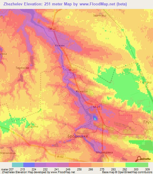 Zhezhelev,Ukraine Elevation Map