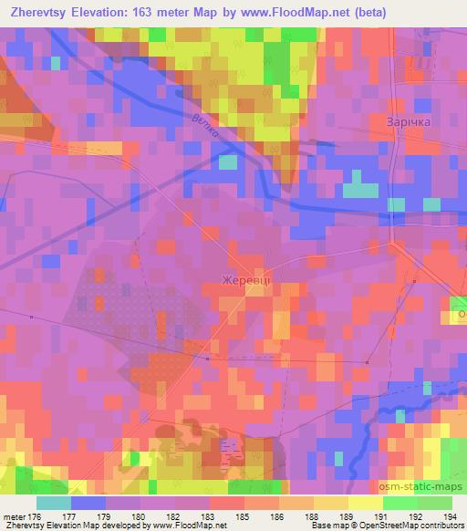 Zherevtsy,Ukraine Elevation Map