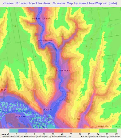 Zhenevo-Krivorozh'ye,Ukraine Elevation Map
