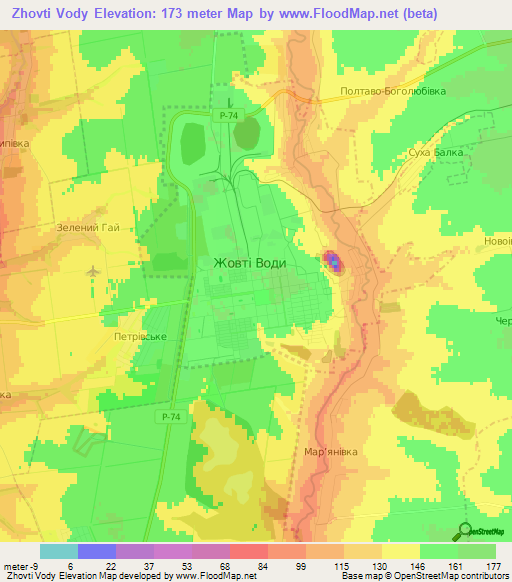 Zhovti Vody,Ukraine Elevation Map