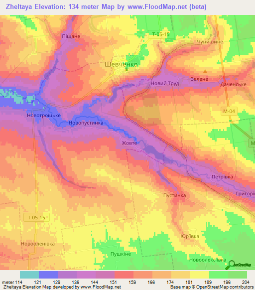 Zheltaya,Ukraine Elevation Map