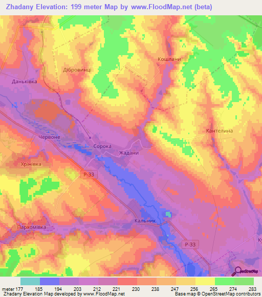 Zhadany,Ukraine Elevation Map