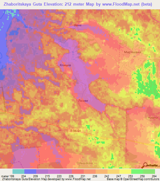 Zhaboritskaya Guta,Ukraine Elevation Map