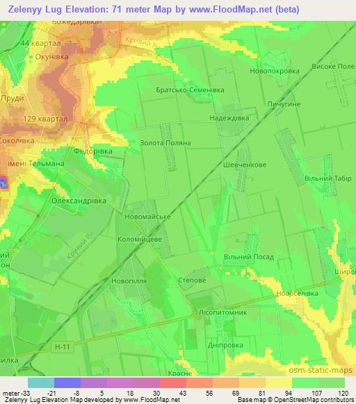 Zelenyy Lug,Ukraine Elevation Map