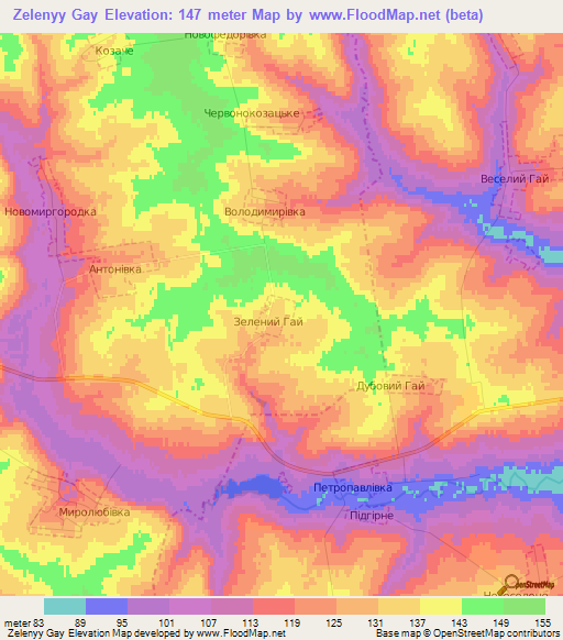 Zelenyy Gay,Ukraine Elevation Map