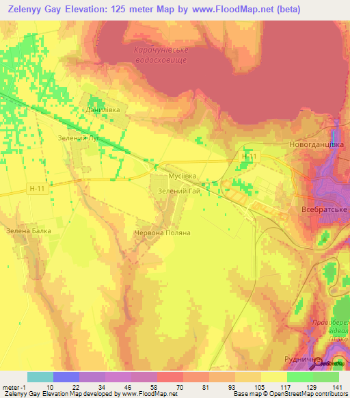 Zelenyy Gay,Ukraine Elevation Map