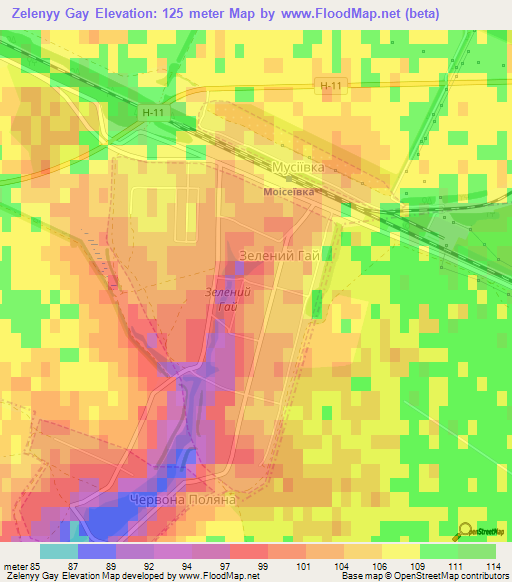Zelenyy Gay,Ukraine Elevation Map
