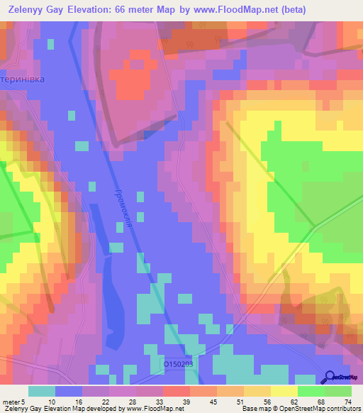 Zelenyy Gay,Ukraine Elevation Map