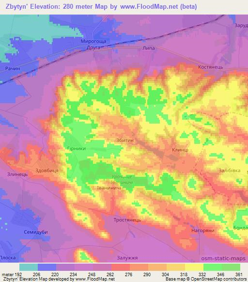 Zbytyn',Ukraine Elevation Map