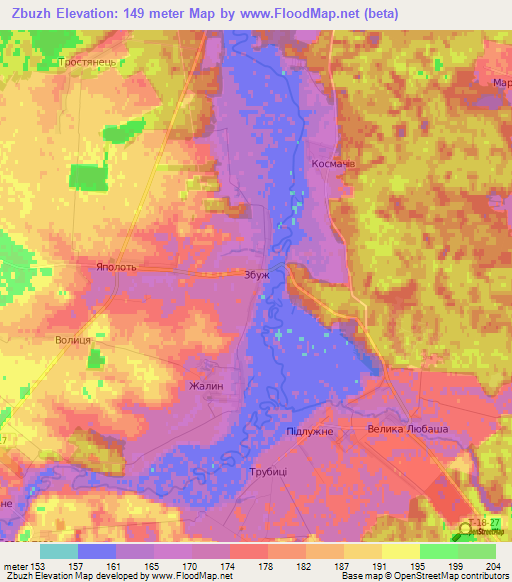 Zbuzh,Ukraine Elevation Map