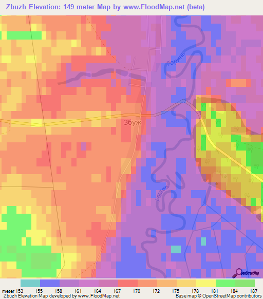Zbuzh,Ukraine Elevation Map