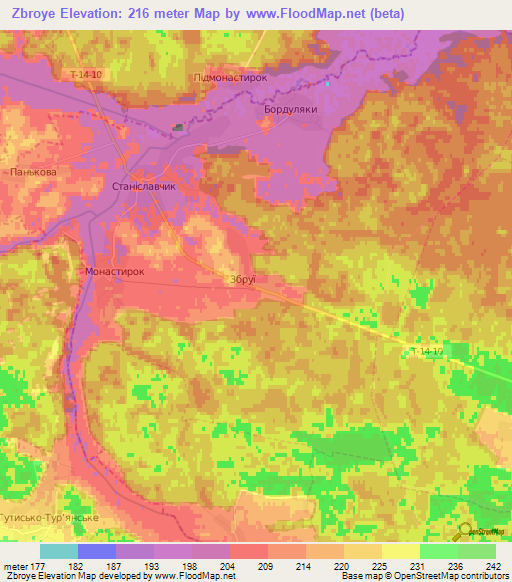 Zbroye,Ukraine Elevation Map