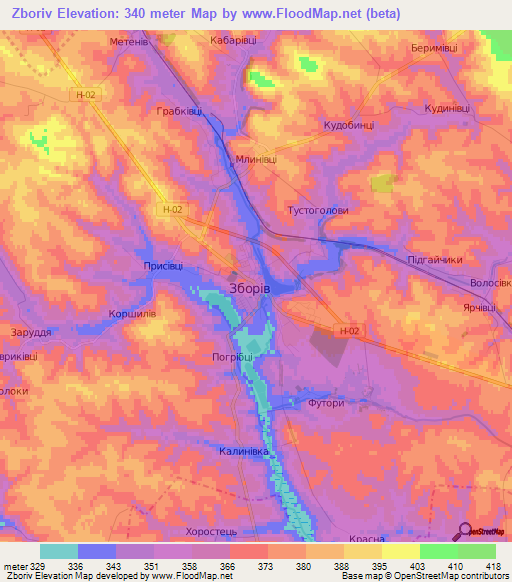 Zboriv,Ukraine Elevation Map
