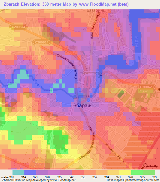 Zbarazh,Ukraine Elevation Map