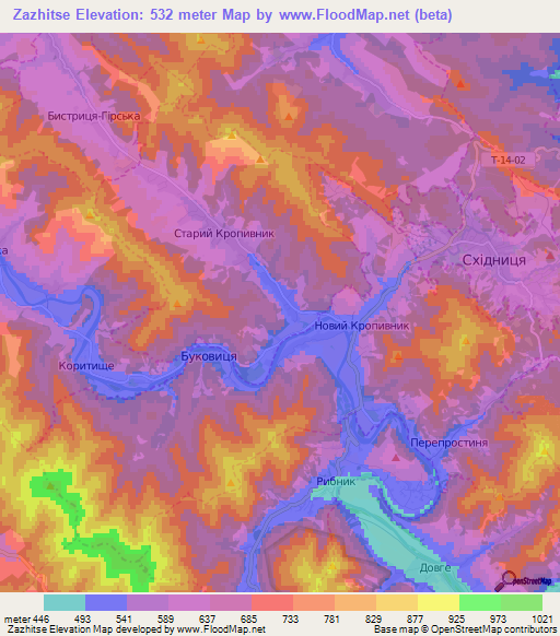 Zazhitse,Ukraine Elevation Map