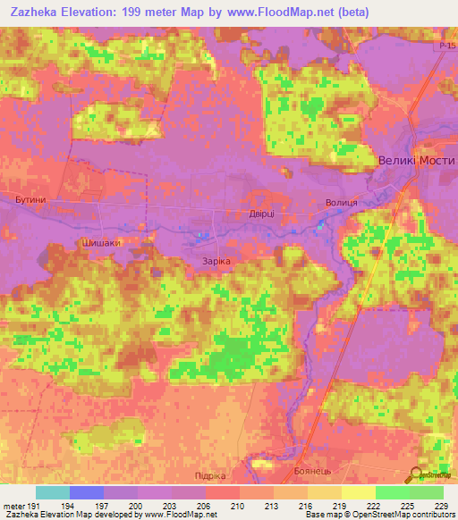 Zazheka,Ukraine Elevation Map