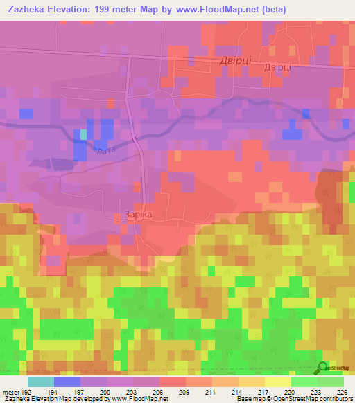 Zazheka,Ukraine Elevation Map