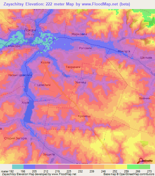 Zayachitsy,Ukraine Elevation Map