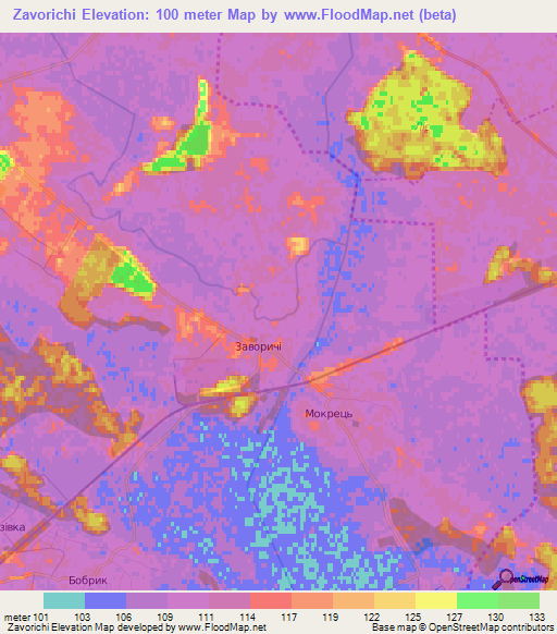 Zavorichi,Ukraine Elevation Map