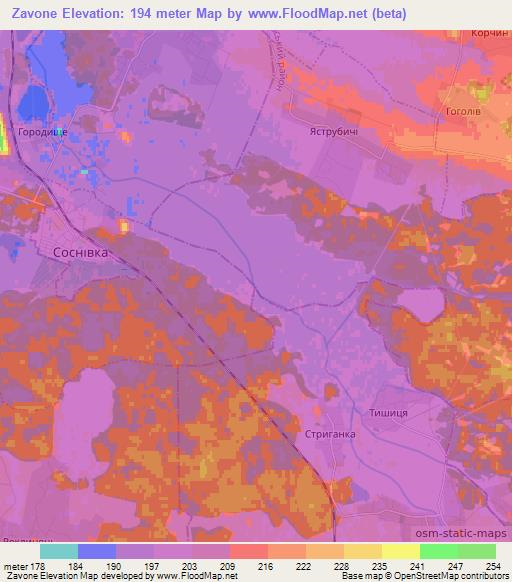 Zavone,Ukraine Elevation Map
