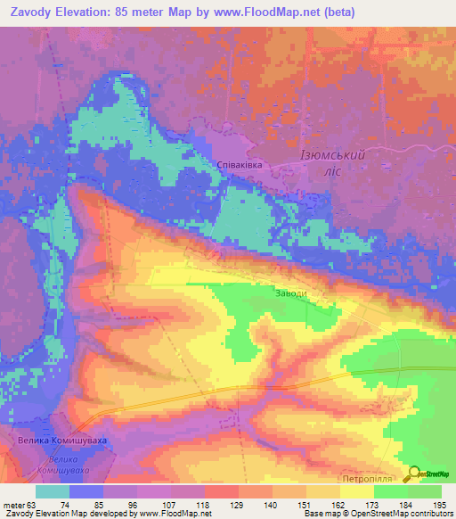 Zavody,Ukraine Elevation Map