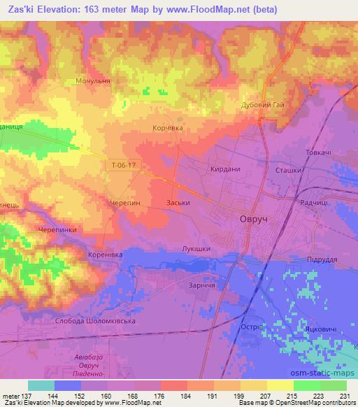 Zas'ki,Ukraine Elevation Map