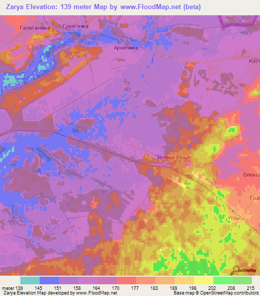 Zarya,Ukraine Elevation Map