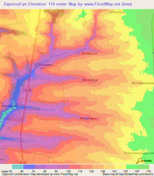 Zaporozh'ye,Ukraine Elevation Map