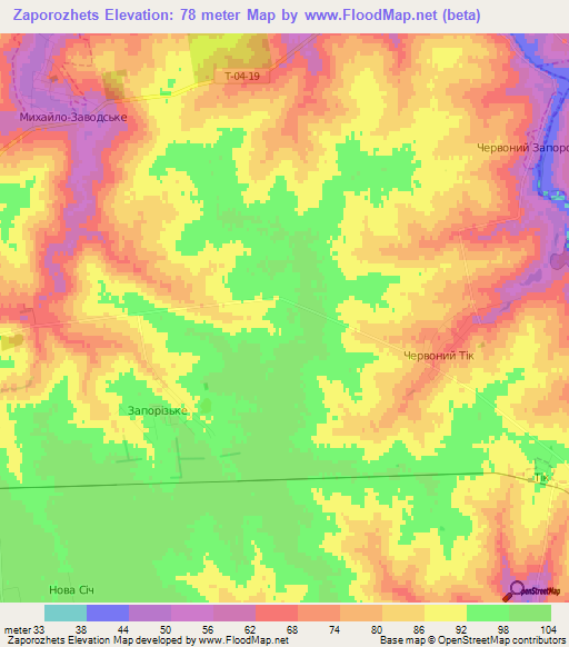 Zaporozhets,Ukraine Elevation Map