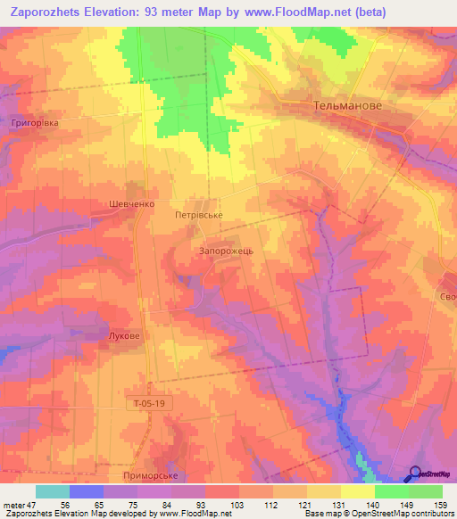 Zaporozhets,Ukraine Elevation Map
