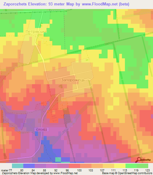 Zaporozhets,Ukraine Elevation Map