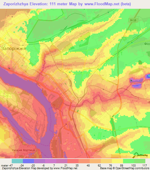 Zaporizhzhya,Ukraine Elevation Map