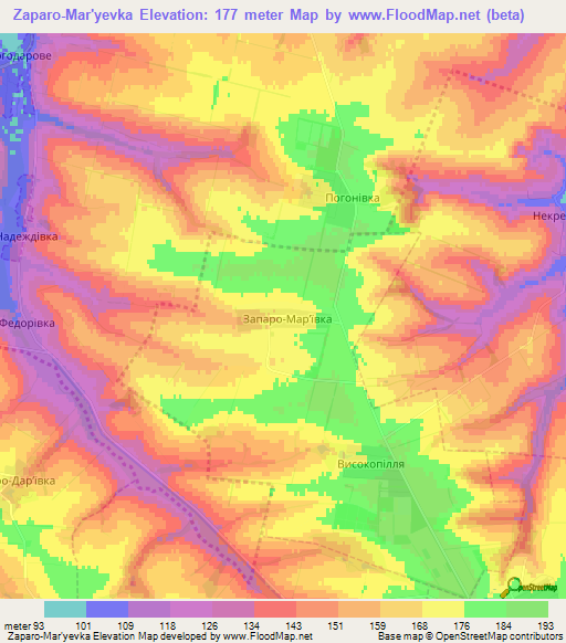 Zaparo-Mar'yevka,Ukraine Elevation Map