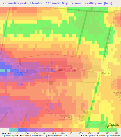 Zaparo-Mar'yevka,Ukraine Elevation Map