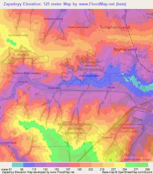 Zapadnyy,Ukraine Elevation Map