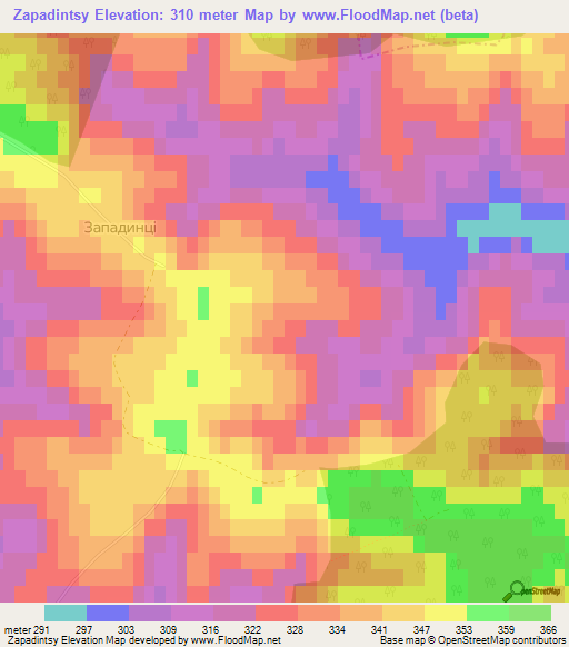 Zapadintsy,Ukraine Elevation Map