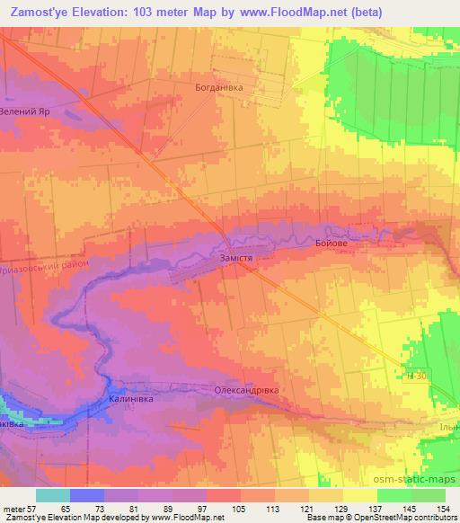 Zamost'ye,Ukraine Elevation Map