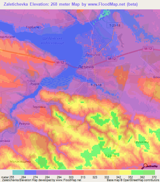 Zaletichevka,Ukraine Elevation Map