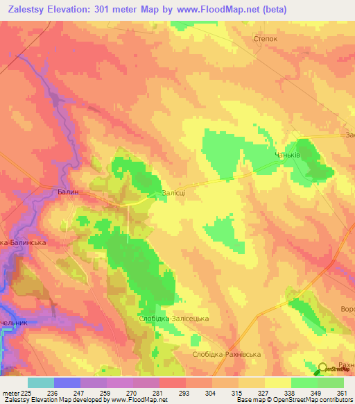Zalestsy,Ukraine Elevation Map