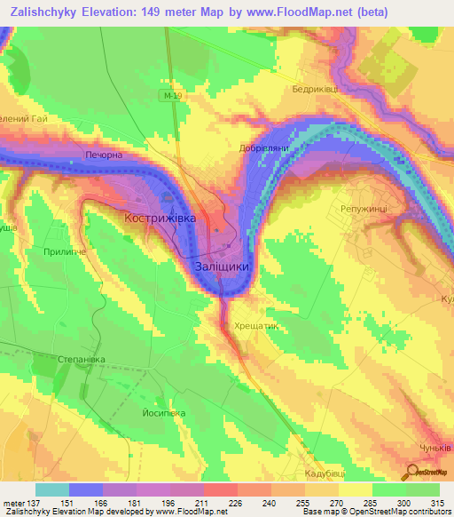 Zalishchyky,Ukraine Elevation Map