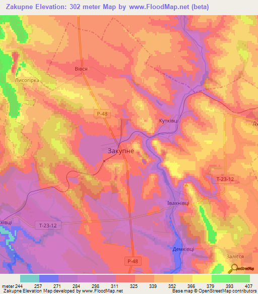 Zakupne,Ukraine Elevation Map