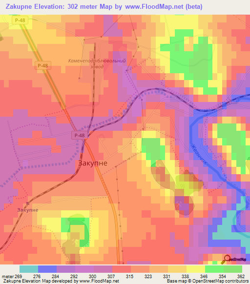 Zakupne,Ukraine Elevation Map