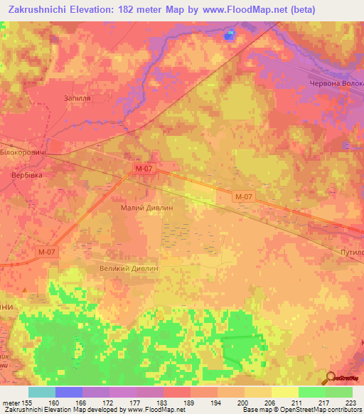 Zakrushnichi,Ukraine Elevation Map