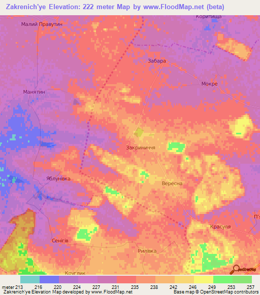 Zakrenich'ye,Ukraine Elevation Map